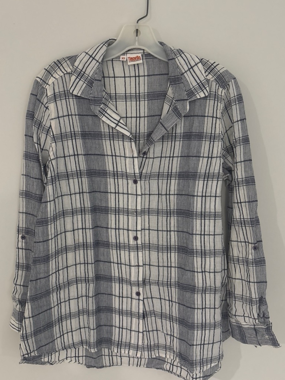 Tianello White and Navy Plaid Button-Down Shirt